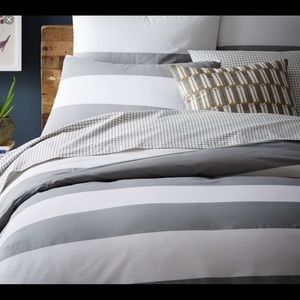 NWOT West Elm Mod Strip Duvet Cover - White/Gray